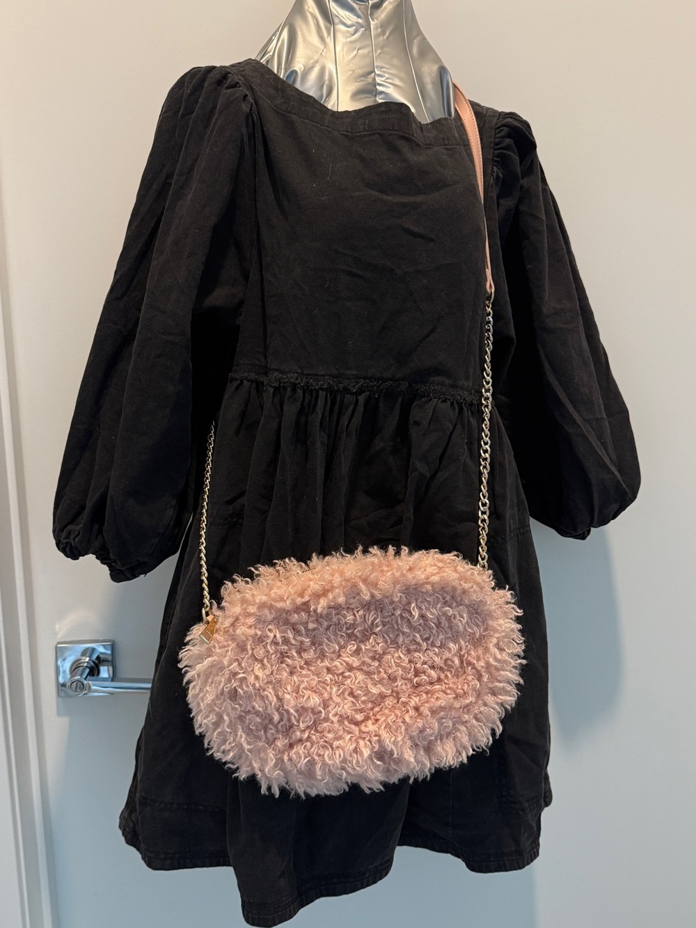 Forever 21 Pink Faux Shearling Shoulder Bag with Gold Chain